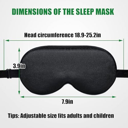 Schlafmaske für Damen und Herren 2 Stück - Verstellbares Band, blickdichte Seiden-Schlafmasken, weiche Augenabdeckungen, Schwarz 2er-Pack