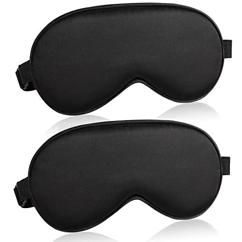 Schlafmaske für Damen und Herren 2 Stück - Verstellbares Band, blickdichte Seiden-Schlafmasken, weiche Augenabdeckungen, Schwarz 2er-Pack