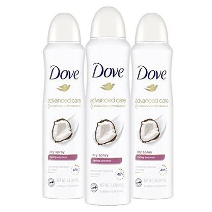 Dove Advanced Care Trockenspray Antitranspirant Deodorant Caring Coconut 3er-Pack für Frauen mit 48-Stunden-Schutz, weiche und angenehme Achseln, 3,8 oz