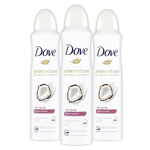 Dove Advanced Care Trockenspray Antitranspirant Deodorant Caring Coconut 3er-Pack für Frauen mit 48-Stunden-Schutz, weiche und angenehme Achseln, 3,8 oz