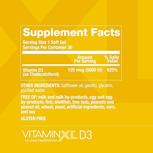OmegaXL VitaminXL D3 5000 IU – Hochdosiertes Vitamin D für Immunsystem, Muskeln & Knochen – 30 Weichkapseln