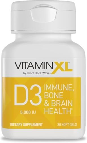 OmegaXL VitaminXL D3 5000 IU – Hochdosiertes Vitamin D für Immunsystem, Muskeln & Knochen – 30 Weichkapseln