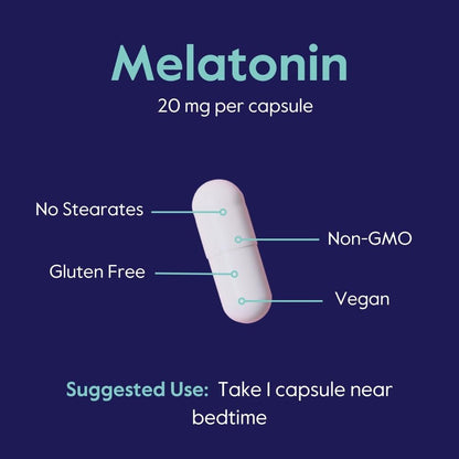 BESTVITE Melatonin 20 mg – 120 vegane Kapseln – ohne Stearate, Sucralose, Dextrose, Siliziumdioxid, Mannitol – vegan, nicht gentechnisch verändert, glutenfrei