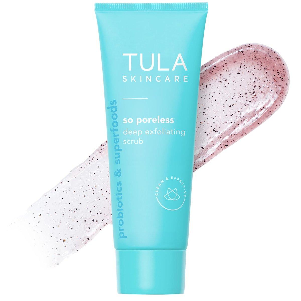TULA Skin Care So Poreless Peeling-Schwarzkopf-Peeling – kraftvoll & sanft, mit präbiotischen Extrakten, Vulkansand, rosa Salz & Hamamelis, 82 g