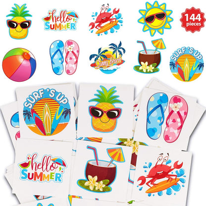 Patelai 144 Teile Sommerliche temporäre Tattoos, hawaiianische Tattoos, Luau Partygeschenke, tropische wasserfeste Aufkleber, Hallo Sommer, für Poolparty-Dekoration, 9 Motive