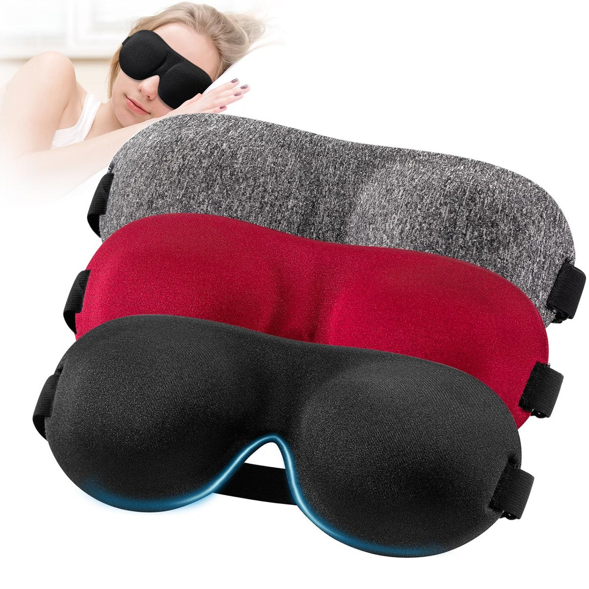YIVIEW Schlafmaske für Rücken- und Seitenschläfer, 3er-Pack, 100% Lichtblockierende 3D Augenmaske, Atmungsaktiv und Leicht, Null Druck