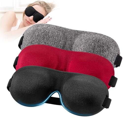 YIVIEW Schlafmaske für Rücken- und Seitenschläfer, 3er-Pack, 100% Lichtblockierende 3D Augenmaske, Atmungsaktiv und Leicht, Null Druck