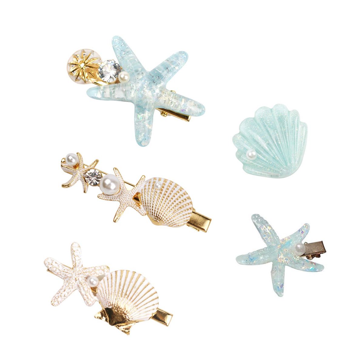 Shell-Pearl-Seestern-Haarspangen-Set für Frauen und Mädchen – Prinzessinnen-Alligator-Haarspangen, Damen- und Mädchen-Kopfschmuck-Styling-Tools, Haaraccessoires