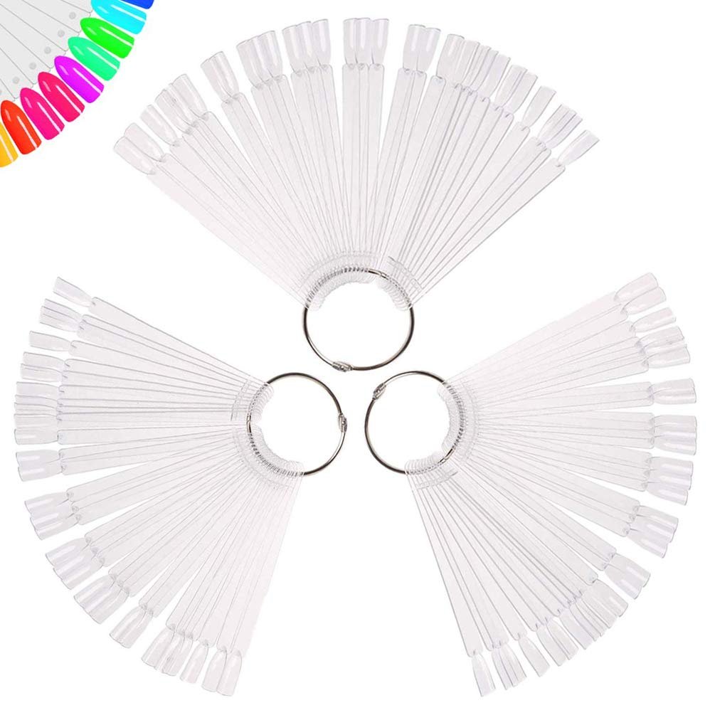 150 Stück Klare Nagel-Farbmuster-Sticks mit Ring – Fächerförmige Kunstnagel-Display-Tips, Übungsnägel für Nageldesign, transparente Farbtafel