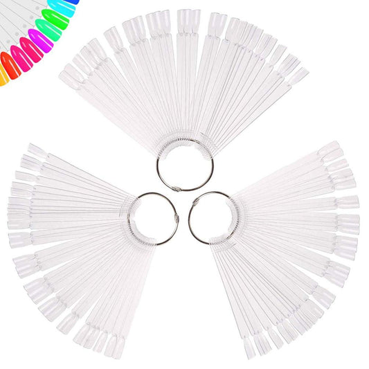 150 Stück Klare Nagel-Farbmuster-Sticks mit Ring – Fächerförmige Kunstnagel-Display-Tips, Übungsnägel für Nageldesign, transparente Farbtafel