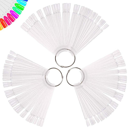 150 Stück Klare Nagel-Farbmuster-Sticks mit Ring – Fächerförmige Kunstnagel-Display-Tips, Übungsnägel für Nageldesign, transparente Farbtafel