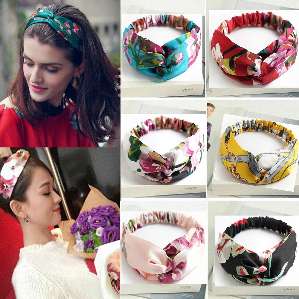 IDOLL Boho-Stirnbänder für Damen, 6er-Pack – Satin-Seide Stirnband mit Blumenmuster, Vintage-Paisley-Bandana, modisches Haarband für Frauen und Mädchen