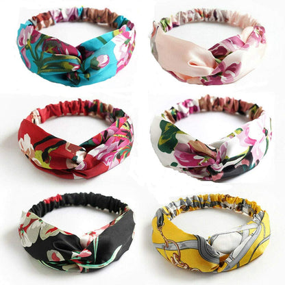 IDOLL Boho-Stirnbänder für Damen, 6er-Pack – Satin-Seide Stirnband mit Blumenmuster, Vintage-Paisley-Bandana, modisches Haarband für Frauen und Mädchen