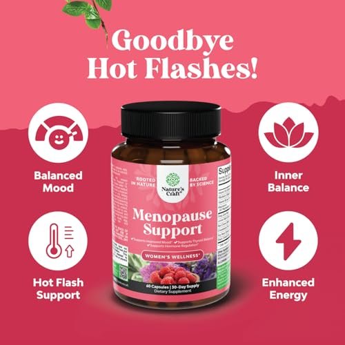 Natures Craft Komplettes pflanzliches Wechseljahresergänzungsmittel für Frauen – Hormonausgleich bei Hitzewallungen, Nachtschweiß & Stimmungsschwankungen mit Dong Quai, Mönchspfeffer & Traubensilberkerzenwurzel – 60 Kapseln