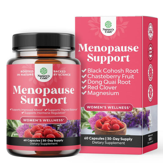 Natures Craft Komplettes pflanzliches Wechseljahresergänzungsmittel für Frauen – Hormonausgleich bei Hitzewallungen, Nachtschweiß & Stimmungsschwankungen mit Dong Quai, Mönchspfeffer & Traubensilberkerzenwurzel – 60 Kapseln