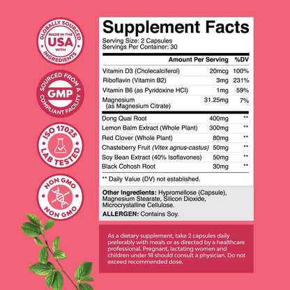 Natures Craft Komplettes pflanzliches Wechseljahresergänzungsmittel für Frauen – Hormonausgleich bei Hitzewallungen, Nachtschweiß & Stimmungsschwankungen mit Dong Quai, Mönchspfeffer & Traubensilberkerzenwurzel – 60 Kapseln