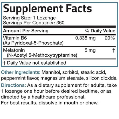 Bronson Melatonin 5mg Fast Dissolve Peppermint Tablets mit Vitamin B6 – 360 vegetarische Lutschtabletten zur Förderung der Entspannung