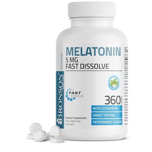 Bronson Melatonin 5mg Fast Dissolve Peppermint Tablets mit Vitamin B6 – 360 vegetarische Lutschtabletten zur Förderung der Entspannung