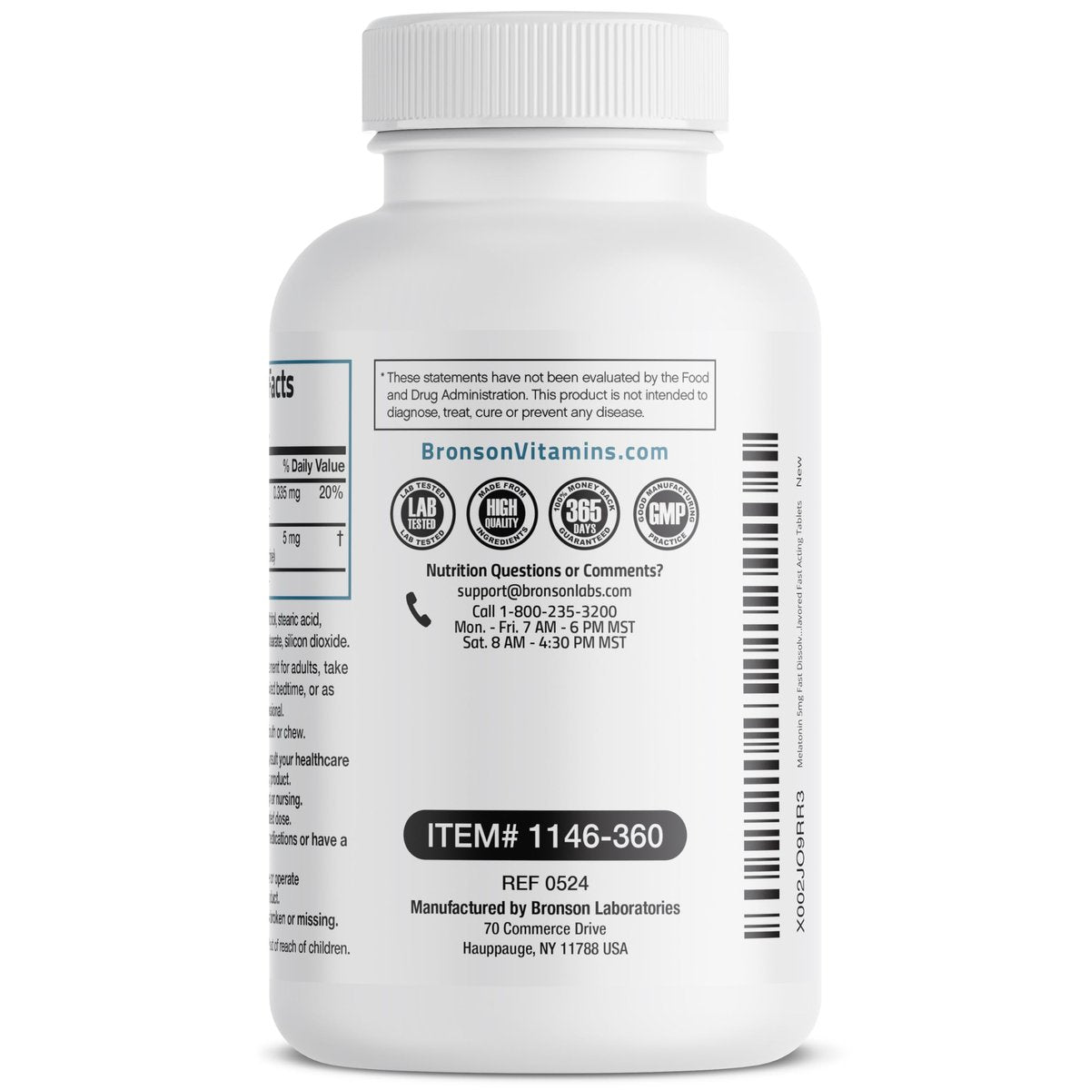 Bronson Melatonin 5mg Fast Dissolve Peppermint Tablets mit Vitamin B6 – 360 vegetarische Lutschtabletten zur Förderung der Entspannung