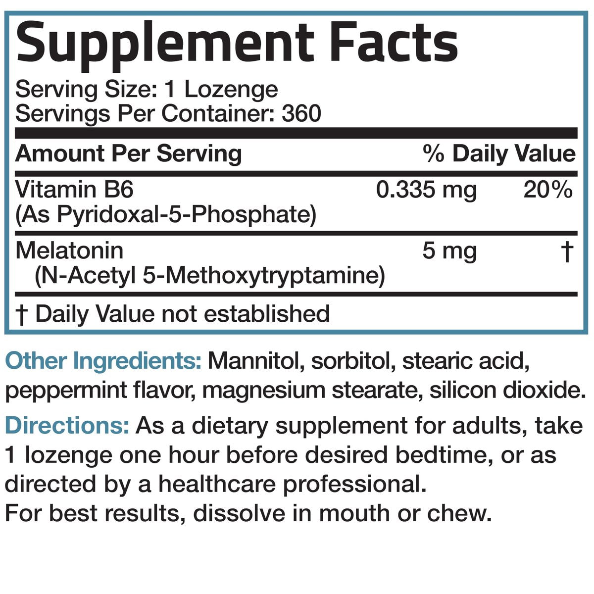 Bronson Melatonin 5mg Fast Dissolve Peppermint Tablets mit Vitamin B6 – 360 vegetarische Lutschtabletten zur Förderung der Entspannung