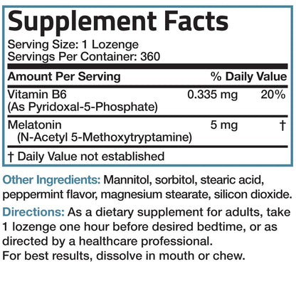 Bronson Melatonin 5mg Fast Dissolve Peppermint Tablets mit Vitamin B6 – 360 vegetarische Lutschtabletten zur Förderung der Entspannung