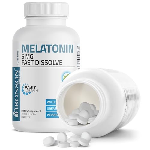 Bronson Melatonin 5mg Fast Dissolve Peppermint Tablets mit Vitamin B6 – 360 vegetarische Lutschtabletten zur Förderung der Entspannung