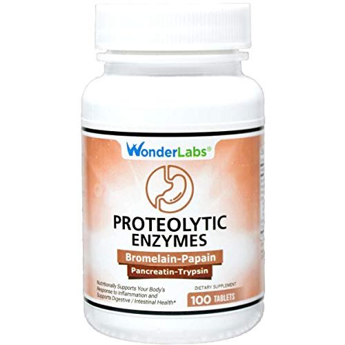 Wonder Laboratories Proteolytische Enzyme | Bromelain Papain Pancreatin Trypsin 550 mg Gesamt mit standardisierter Amylase, Lipase und Protease, 100 Tabletten