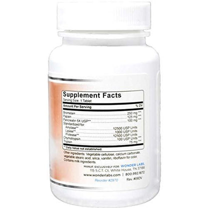 Wonder Laboratories Proteolytische Enzyme | Bromelain Papain Pancreatin Trypsin 550 mg Gesamt mit standardisierter Amylase, Lipase und Protease, 100 Tabletten