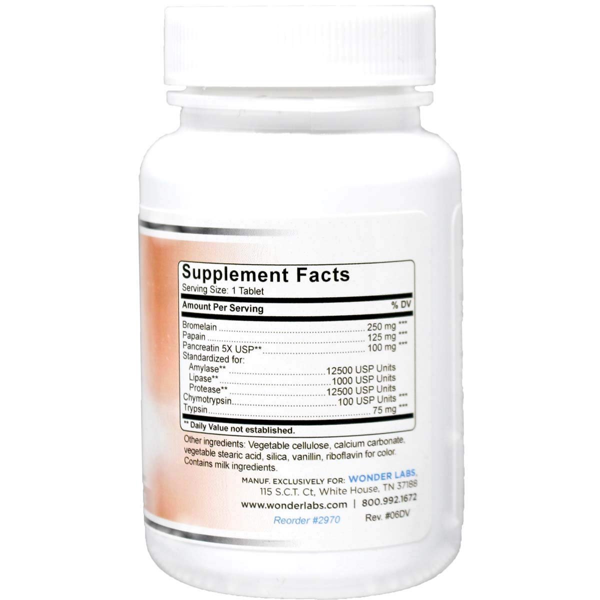 Wonder Laboratories Proteolytische Enzyme | Bromelain Papain Pancreatin Trypsin 550 mg Gesamt mit standardisierter Amylase, Lipase und Protease, 100 Tabletten