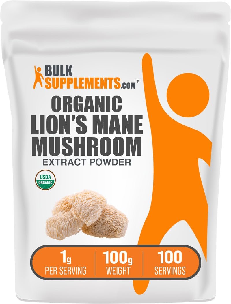 Bio Löwenmähne Pilzextrakt Pulver - Lions Mane Supplement, Superfood für Wohlbefinden - Vegan, 1g pro Portion, 100g (3,5 oz) (1er Pack)