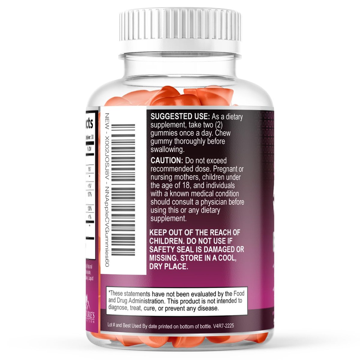Apfelessig Gummibärchen zur Gewichtsabnahme - Zuckerfrei - Hochdosiert mit Vitamin B12 & Mother - Stoffwechsel & Energie - Vegan - 60 Gummibärchen