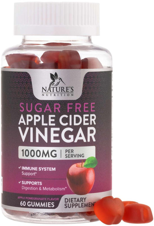 Apfelessig Gummibärchen zur Gewichtsabnahme - Zuckerfrei - Hochdosiert mit Vitamin B12 & Mother - Stoffwechsel & Energie - Vegan - 60 Gummibärchen