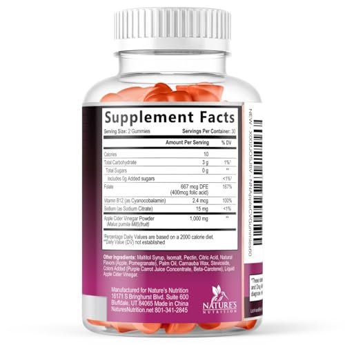 Apfelessig Gummibärchen zur Gewichtsabnahme - Zuckerfrei - Max Stärke ACV Gummies mit Vitamin B12 & der Mutter - Stoffwechsel & Energieunterstützung - Vegane Apfelessig Gummibärchen - 120 Stück