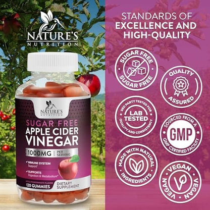 Apfelessig Gummibärchen zur Gewichtsabnahme - Zuckerfrei - Max Stärke ACV Gummies mit Vitamin B12 & der Mutter - Stoffwechsel & Energieunterstützung - Vegane Apfelessig Gummibärchen - 120 Stück