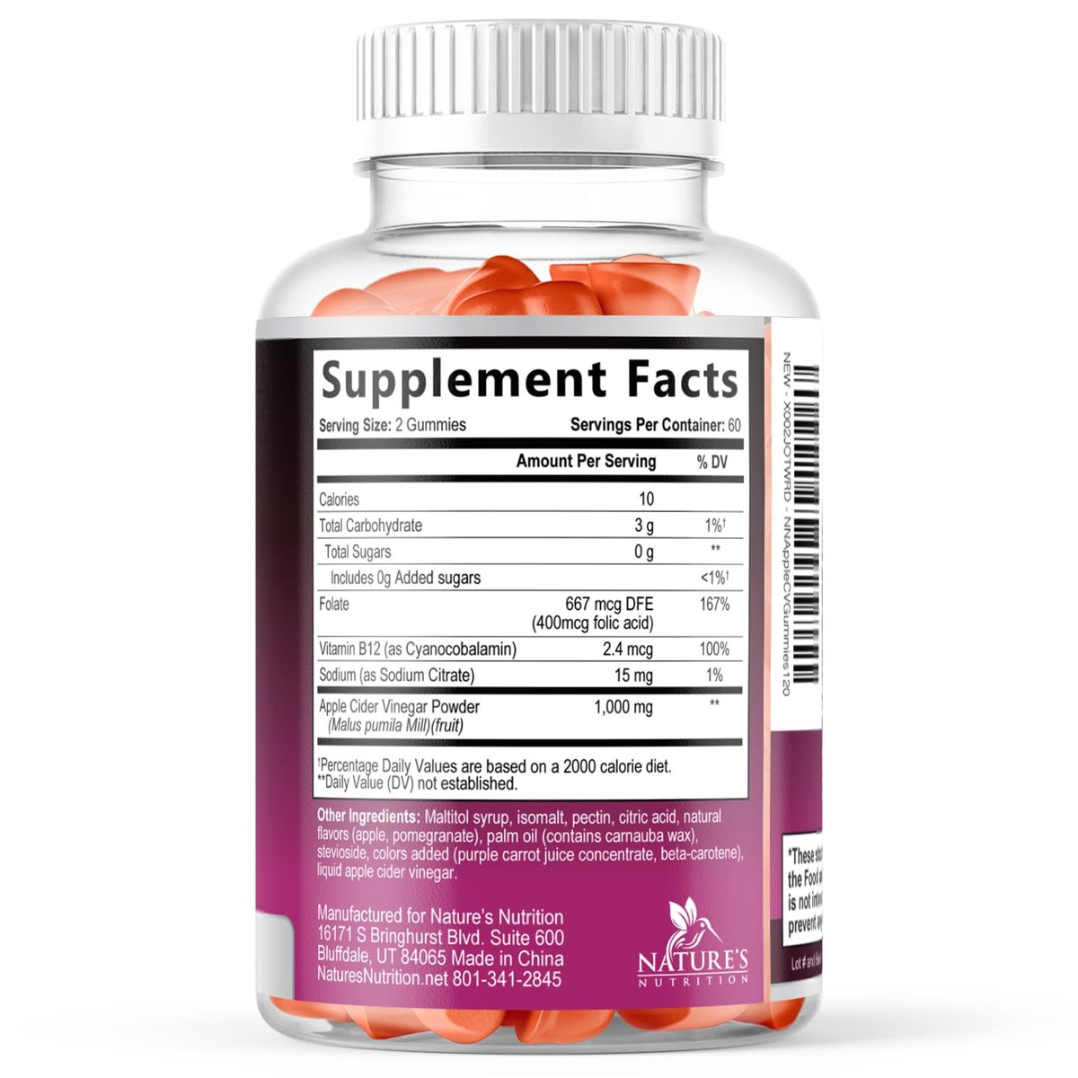 Apfelessig Gummibärchen zur Gewichtsabnahme - Zuckerfrei - Max Stärke ACV Gummies mit Vitamin B12 & der Mutter - Stoffwechsel & Energieunterstützung - Vegane Apfelessig Gummibärchen - 120 Stück