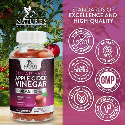 Apfelessig Gummibärchen zur Gewichtsabnahme - Zuckerfrei - Max Stärke ACV Gummies mit Vitamin B12 & der Mutter - Stoffwechsel & Energieunterstützung - Vegane Apfelessig Gummibärchen - 120 Stück