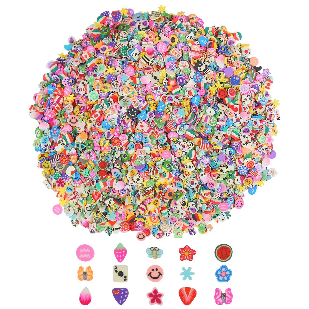 CCINEE Nagelkunst-Scheiben, 3D gemischte Scheiben Frucht Tier Blume Polymer Clay Scheiben für Slime Basteln, 4500 Stück, 1/5 Zoll