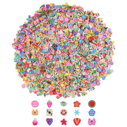 CCINEE Nagelkunst-Scheiben, 3D gemischte Scheiben Frucht Tier Blume Polymer Clay Scheiben für Slime Basteln, 4500 Stück, 1/5 Zoll