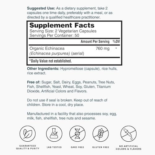 Nature's Lab Echinacea 760 mg – Immunsystem Unterstützung, 100 Kapseln (50 Tage Vorrat)