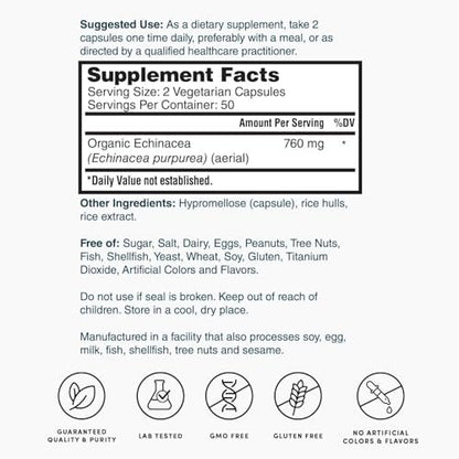 Nature's Lab Echinacea 760 mg – Immunsystem Unterstützung, 100 Kapseln (50 Tage Vorrat)