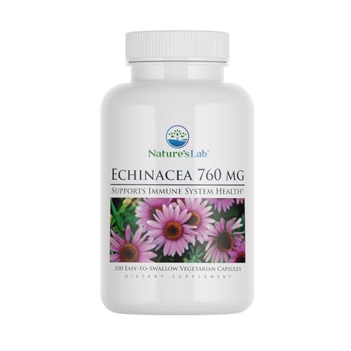 Nature's Lab Echinacea 760 mg – Immunsystem Unterstützung, 100 Kapseln (50 Tage Vorrat)