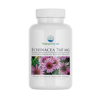 Nature's Lab Echinacea 760 mg – Immunsystem Unterstützung, 100 Kapseln (50 Tage Vorrat)
