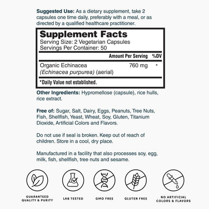 Nature's Lab Echinacea 760 mg – Immunsystem Unterstützung, 100 Kapseln (50 Tage Vorrat)