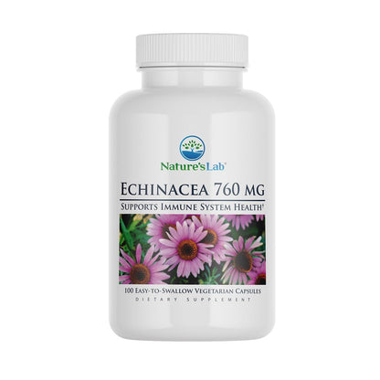 Nature's Lab Echinacea 760 mg – Immunsystem Unterstützung, 100 Kapseln (50 Tage Vorrat)