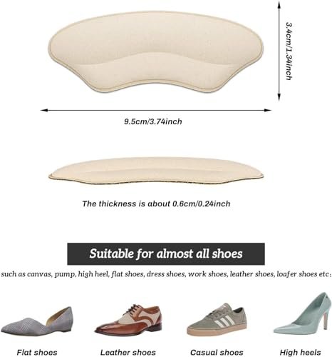 Makryn Premium Fersenpolster Einlegesohlen – Anti-Rutsch-Fersenschutz für zu große Schuhe, Blasenschutz, Füllmaterial für lockeren Sitz (Beige)