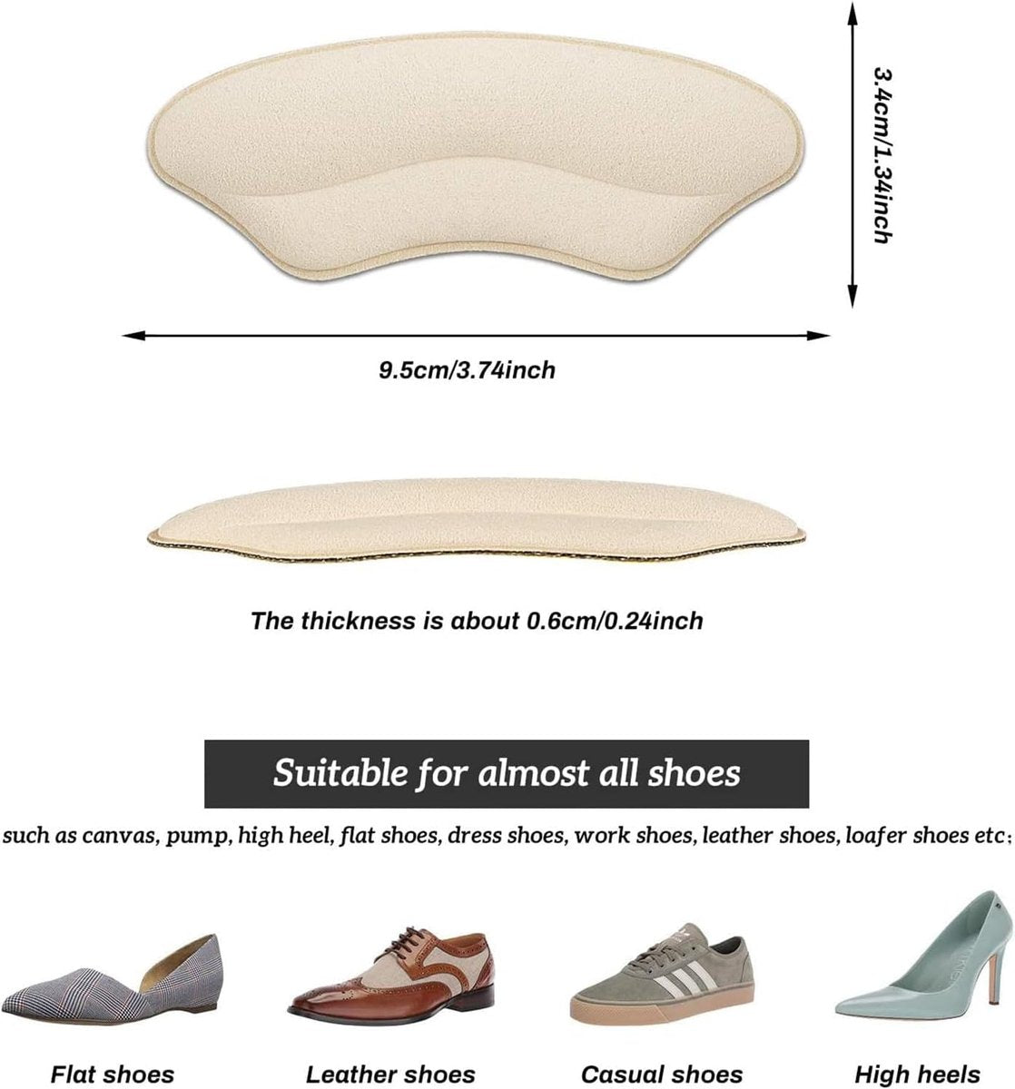 Makryn Premium Fersenpolster Einlegesohlen – Anti-Rutsch-Fersenschutz für zu große Schuhe, Blasenschutz, Füllmaterial für lockeren Sitz (Beige)