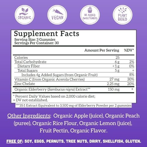 Llama Naturals Holunderbeeren Gummibärchen für Erwachsene – Veganes, Bio Immunsystem Unterstützung mit Vitamin C und Zink, Echte Fruchtgummis, Ohne Zuckerrohr, 90 Stück