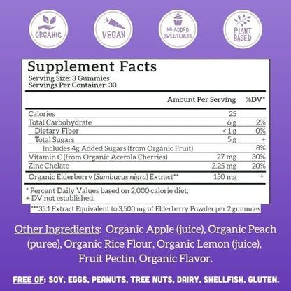 Llama Naturals Holunderbeeren Gummibärchen für Erwachsene – Veganes, Bio Immunsystem Unterstützung mit Vitamin C und Zink, Echte Fruchtgummis, Ohne Zuckerrohr, 90 Stück