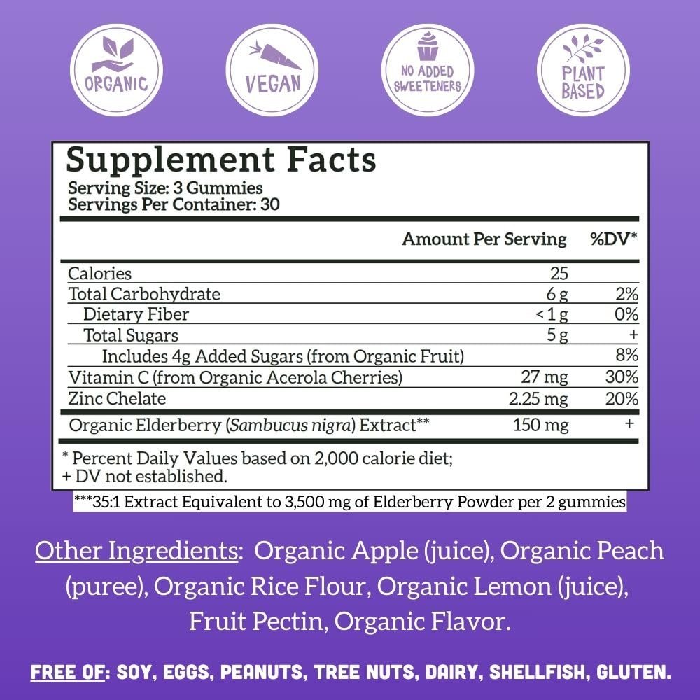 Llama Naturals Holunderbeeren Gummibärchen für Erwachsene – Veganes, Bio Immunsystem Unterstützung mit Vitamin C und Zink, Echte Fruchtgummis, Ohne Zuckerrohr, 90 Stück