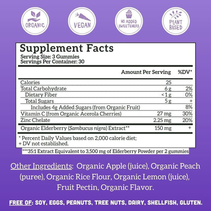Llama Naturals Holunderbeeren Gummibärchen für Erwachsene – Veganes, Bio Immunsystem Unterstützung mit Vitamin C und Zink, Echte Fruchtgummis, Ohne Zuckerrohr, 90 Stück